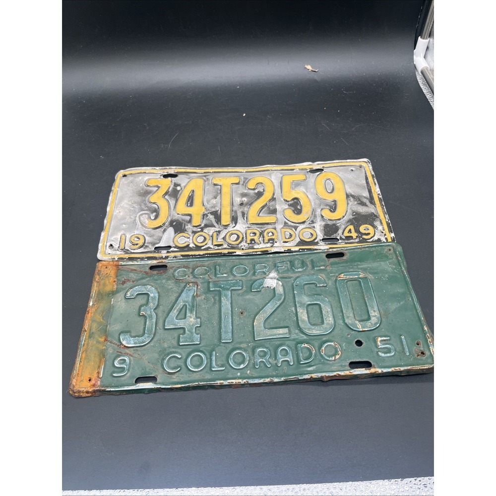 Vtg 1949 & 1951 Colorado License Plates Elbert County Truck Pair Sequential Tags